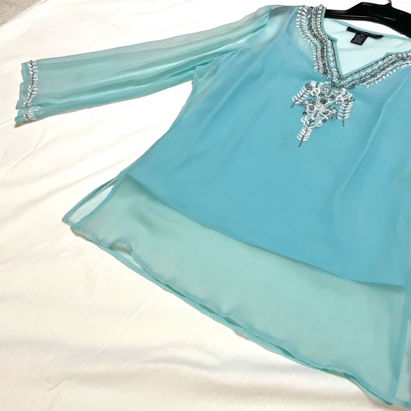 Embellished tunic & matching cami set. Color Aqua Sz PM - Picture 6 of 12